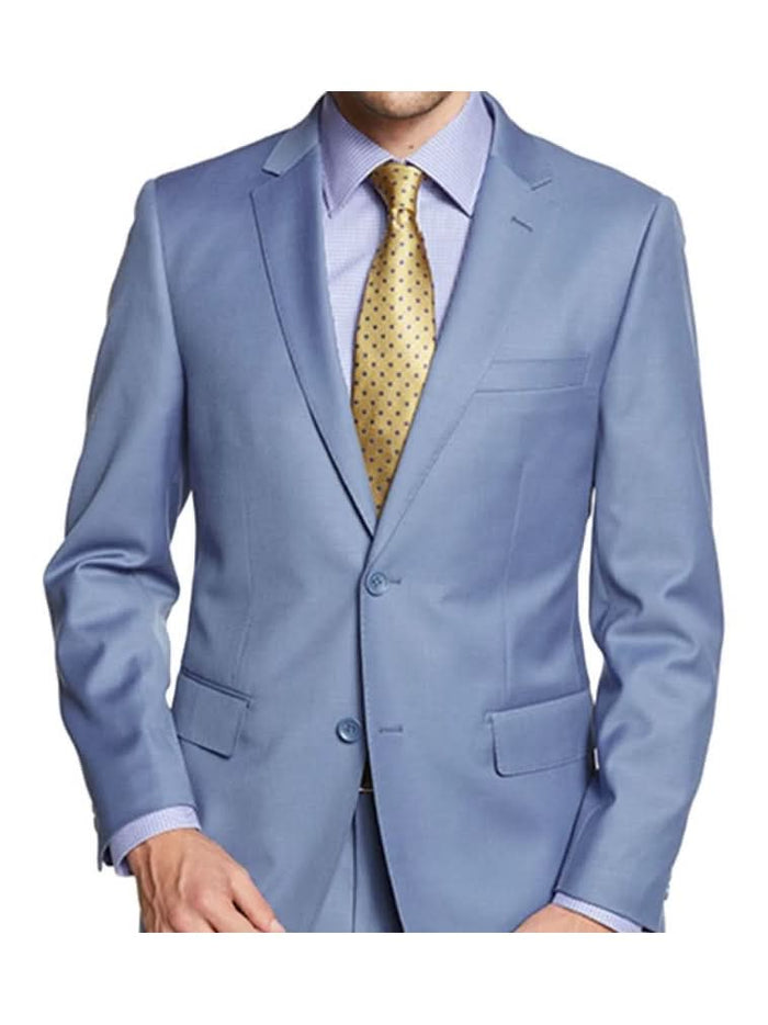 Mens Solid Light Blue 100% Wool 2 Button 2 Piece Regular Fit Suit - The Suit Depot