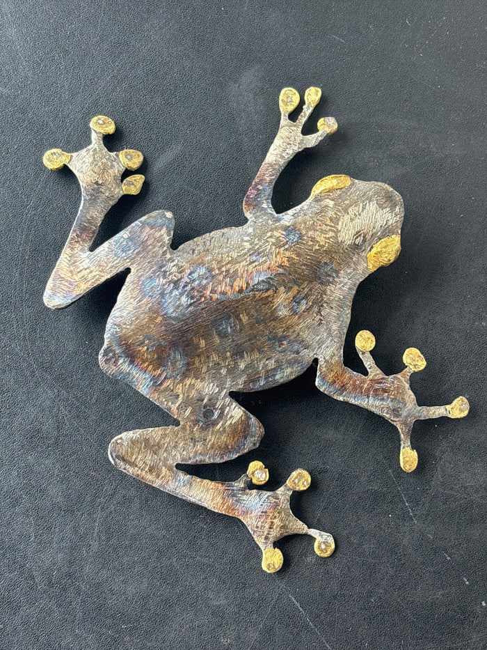 Metal Frog Wall Sculpture; Signed
