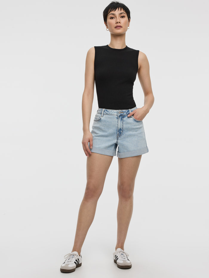 Mid-Rise Denim Shorts with Rolled Hem