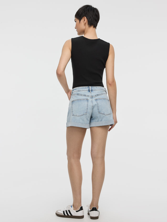 Mid-Rise Denim Shorts with Rolled Hem