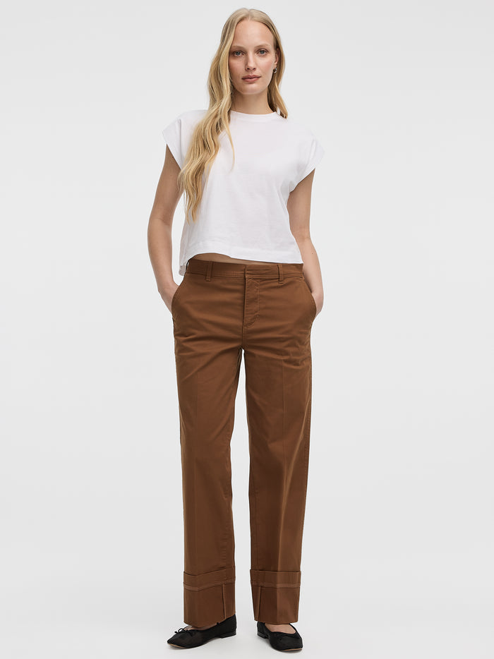 Mid-Rise Straight-Leg Cuffed Chino Pants