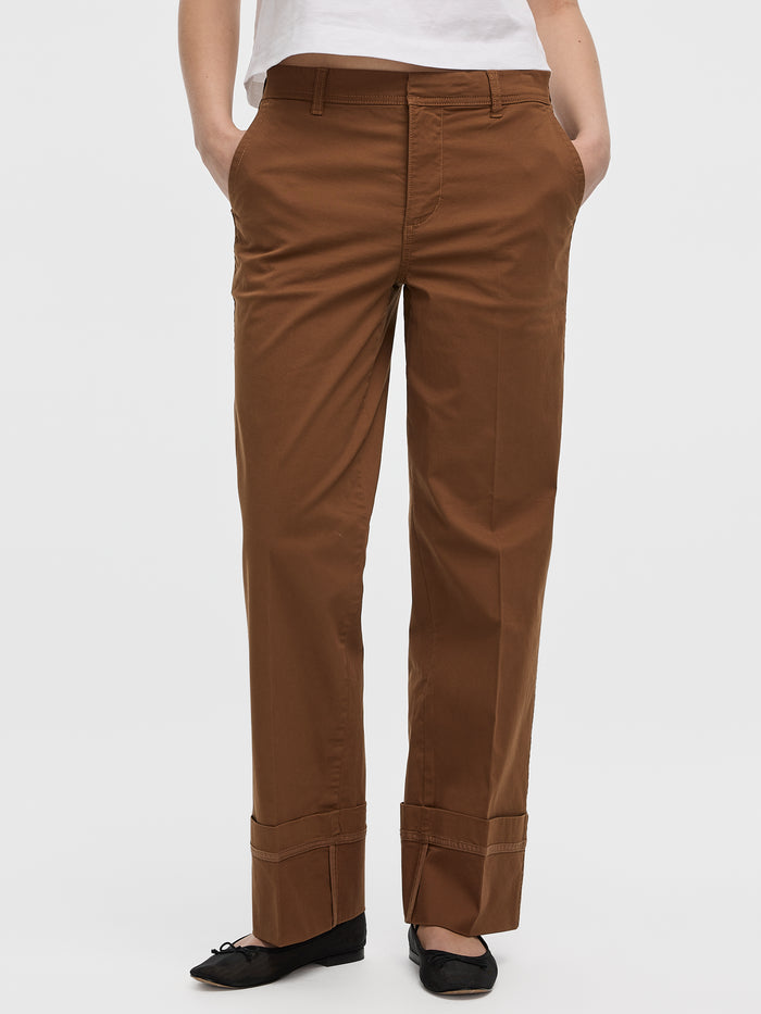 Mid-Rise Straight-Leg Cuffed Chino Pants