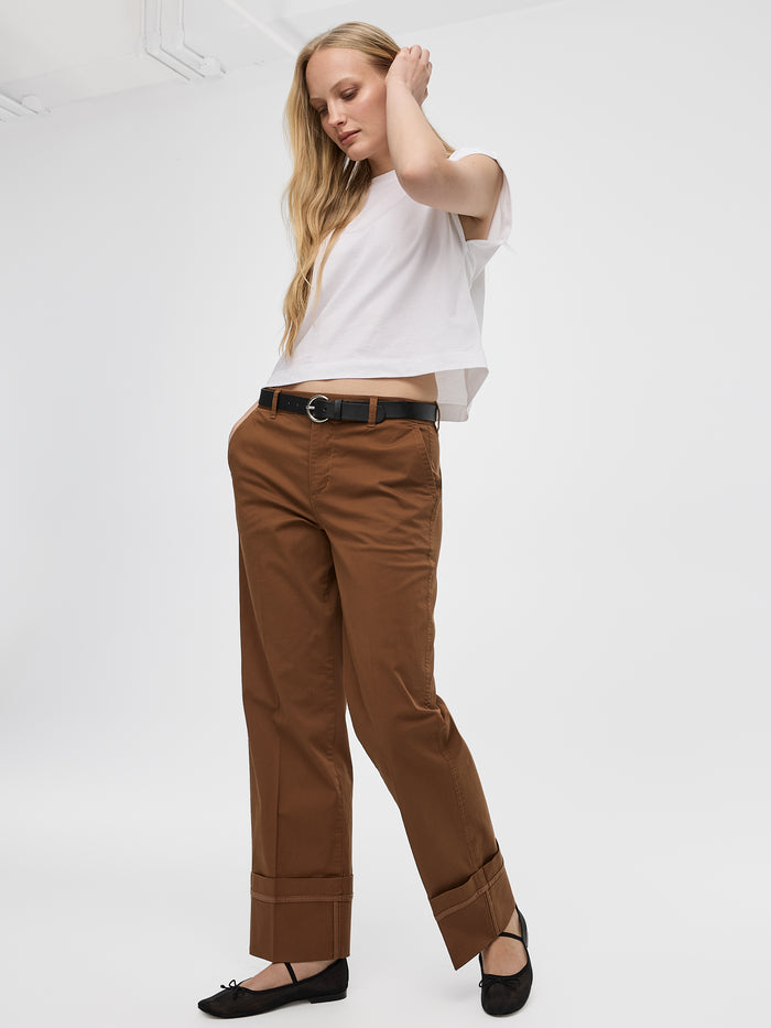 Mid-Rise Straight-Leg Cuffed Chino Pants