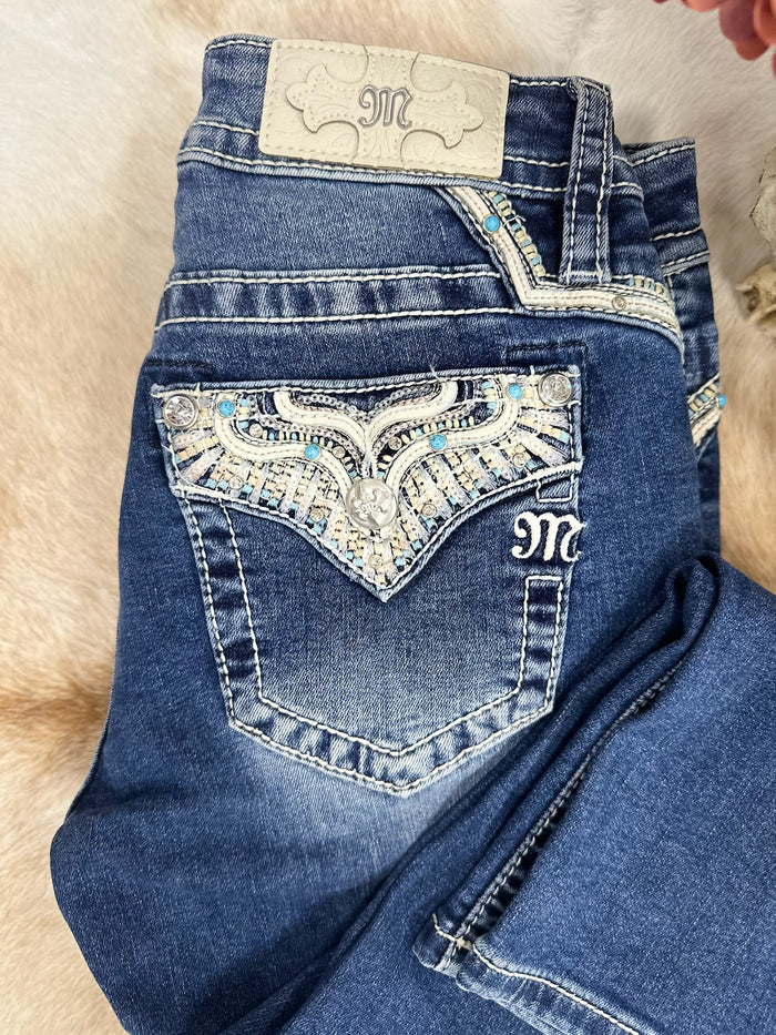 Miss Me Silver Wing Embellished Capri