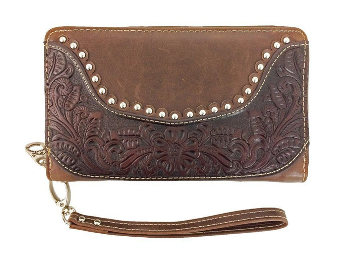 Coffee colored Montana West western style ladies wristlet wallet