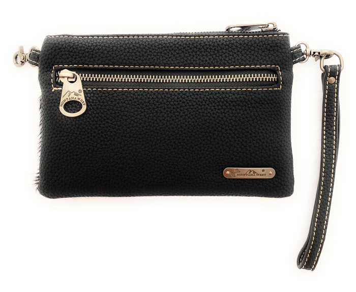 Hair-On Cowhide Leather Clutch/Crossbody - Black
