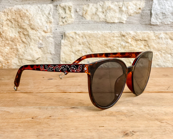 Montana West Rhinestone Cat Eye Sunglasses, Tortoise