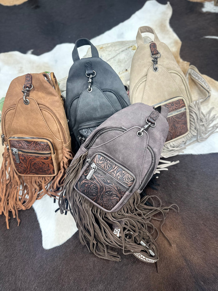 Montana West Tooled Fringe Sling Backpack