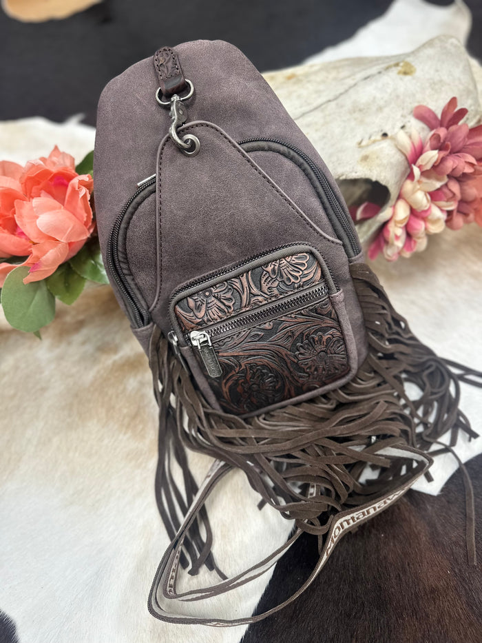 Montana West Tooled Fringe Sling Backpack