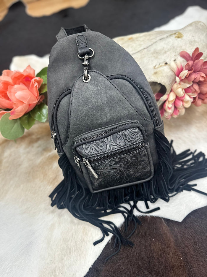 Montana West Tooled Fringe Sling Backpack