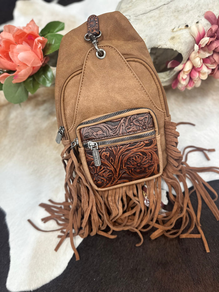 Montana West Tooled Fringe Sling Backpack
