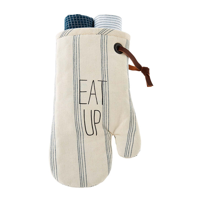 Mud Pie Bistro Oven Mitt Towel Set Eat Up