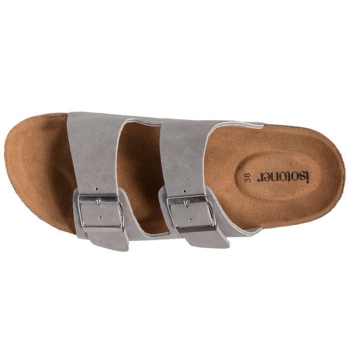 Mules claquettes Femme double bride Gris pailleté