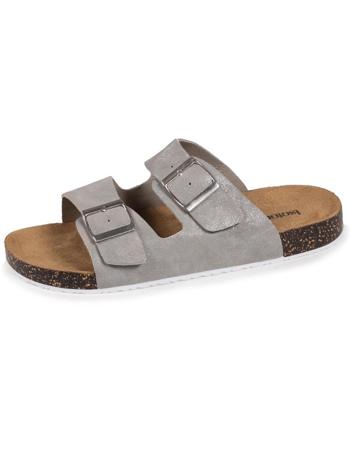 Mules claquettes Femme double bride Gris pailleté