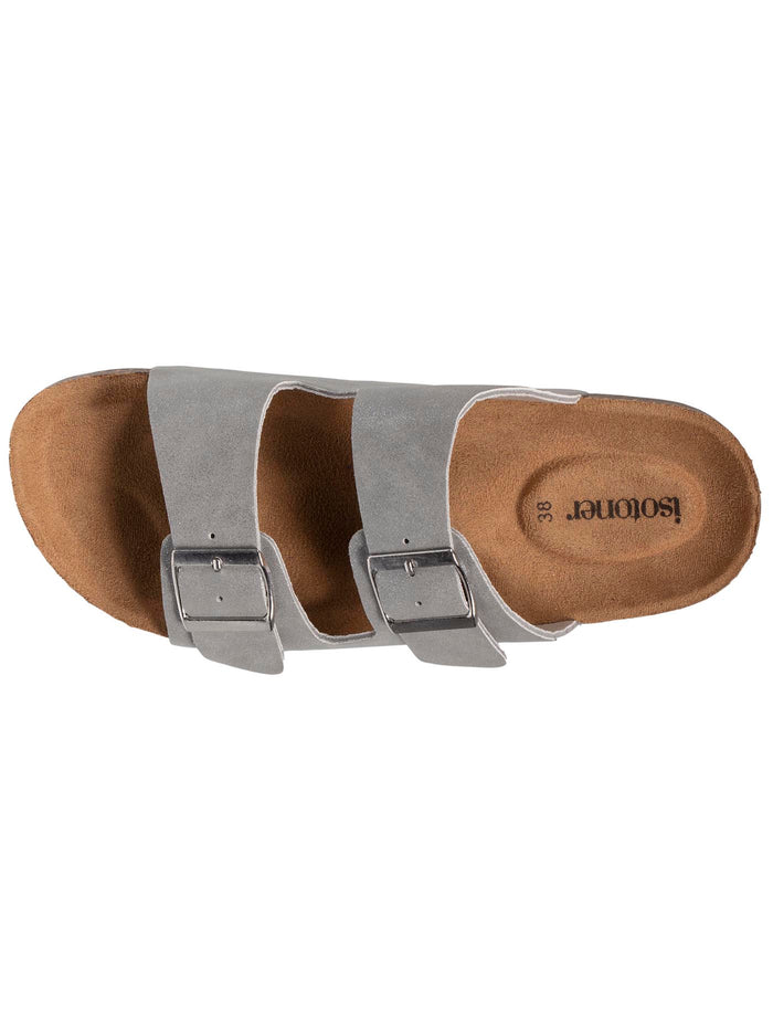 Mules claquettes Femme double bride Gris pailleté