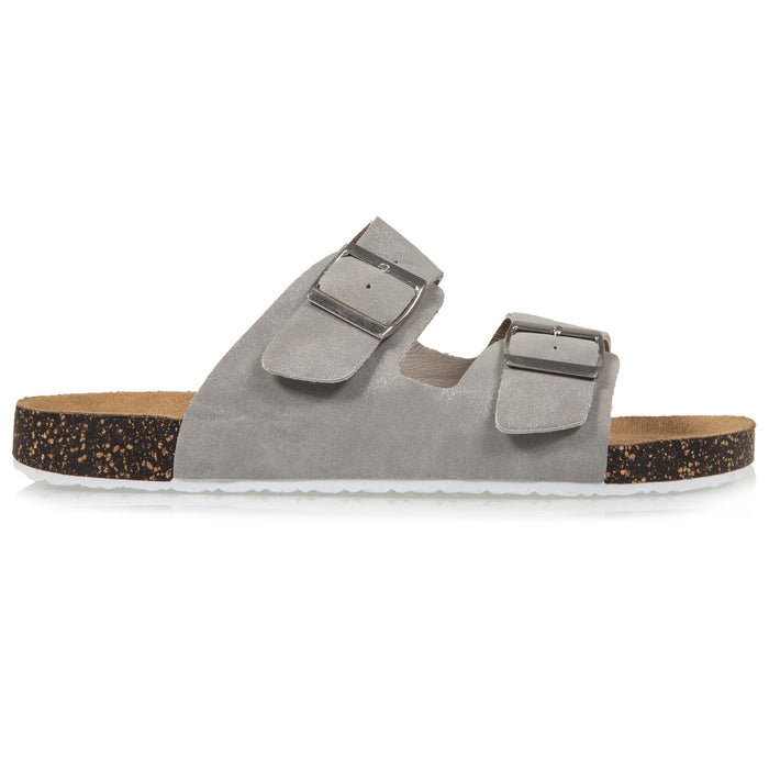 Mules claquettes Femme double bride Gris pailleté
