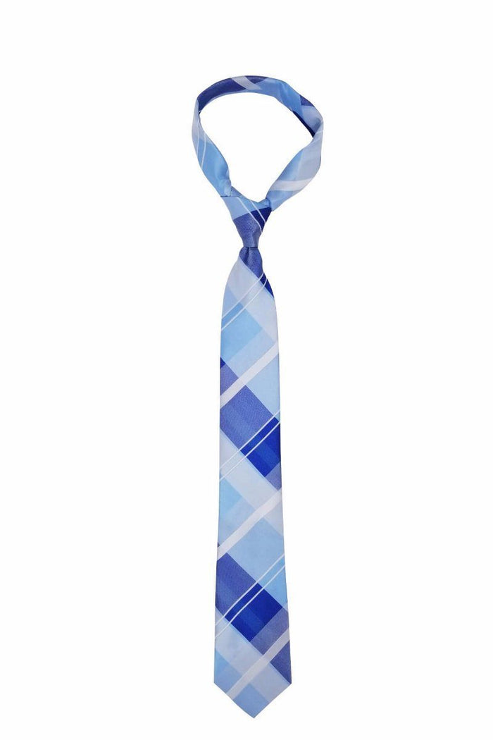 Multi-Blue Plaid Skinny Pre-tied Tie, Tie, GoTie