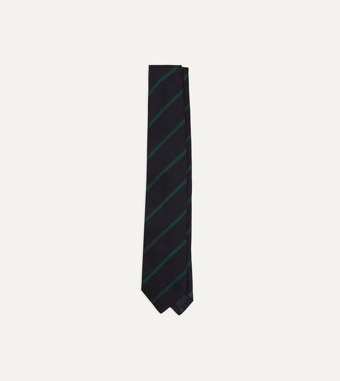 Navy and Green Line Stripe Repp Silk Tipped Tie
