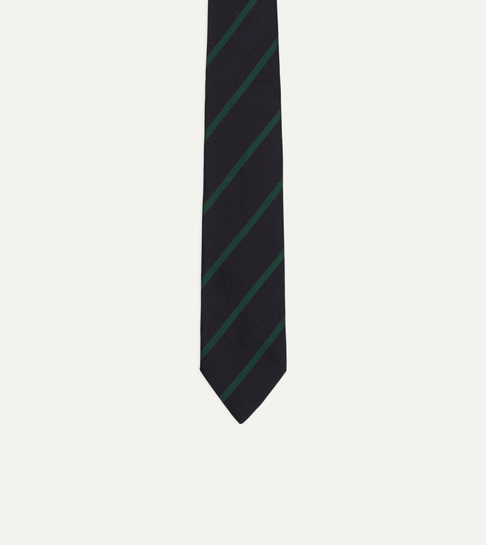 Navy and Green Line Stripe Repp Silk Tipped Tie