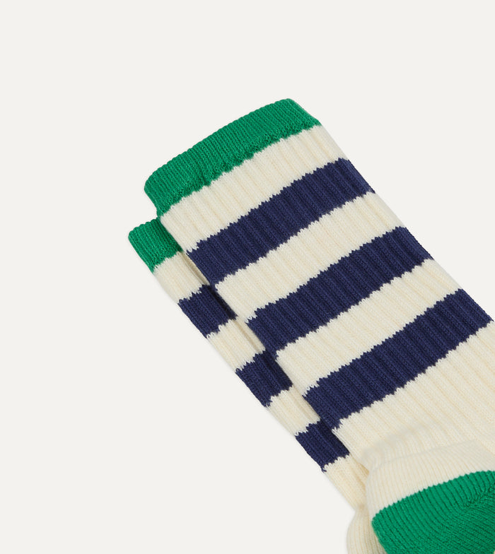 Navy and Green Striped Cotton Sport Socks