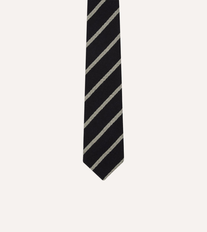 Navy and White Line Stripe Hand Rolled Wool Tie