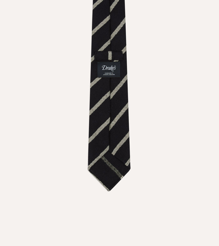 Navy and White Line Stripe Hand Rolled Wool Tie