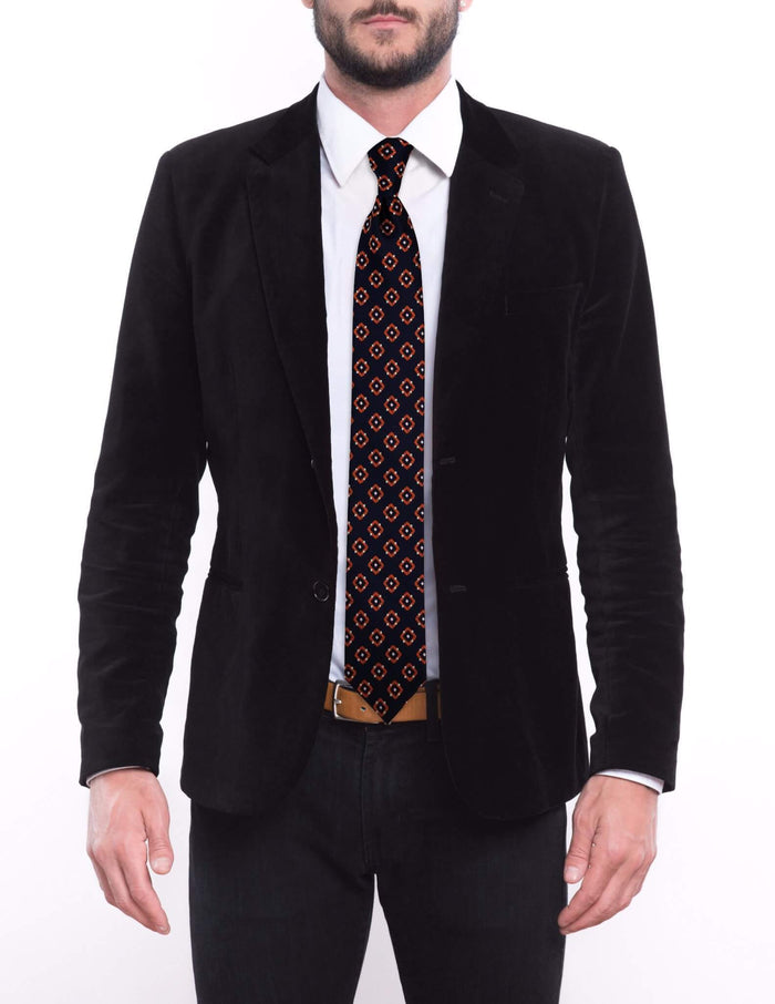 Navy Burnt Orange Geometric Pre-tied Tie, Tie, GoTie