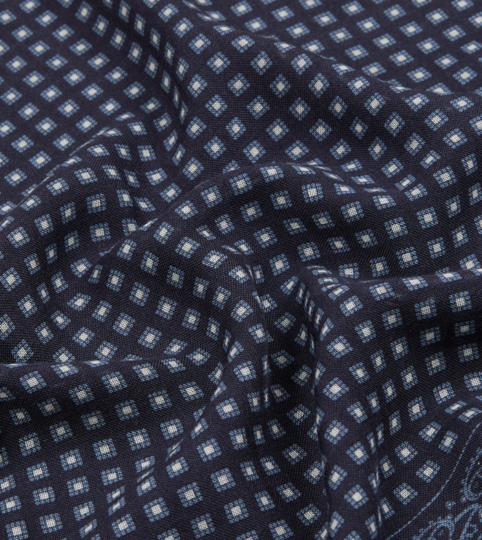 Navy Paisley Border Medallion Print Wool-Silk Pocket Square