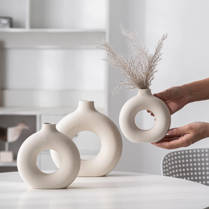 Neutral Nordic Donut Vase