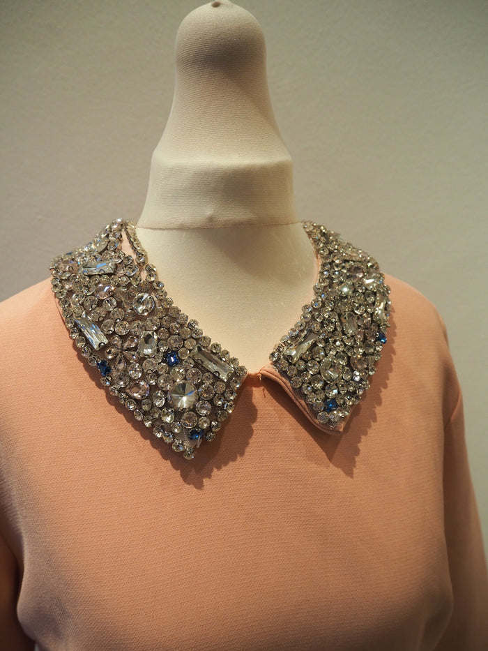 No Label Pink Jewelled Neck Midi Pencil Dress Size Large
