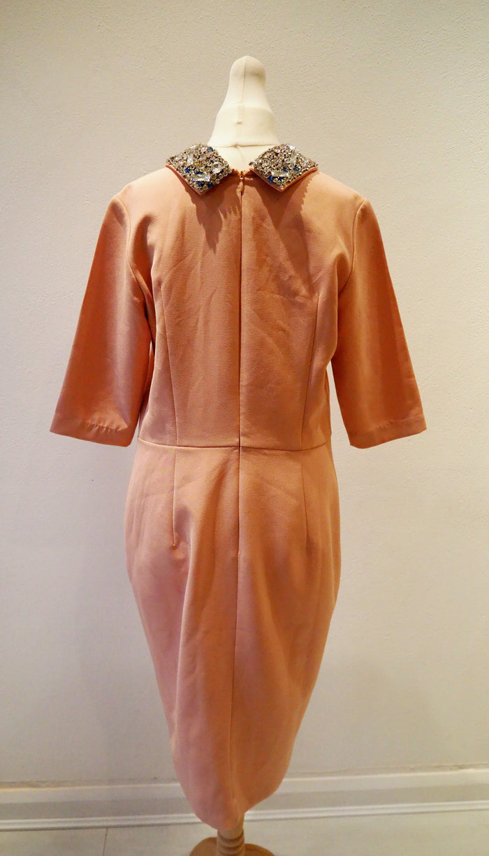 No Label Pink Jewelled Neck Midi Pencil Dress Size Large
