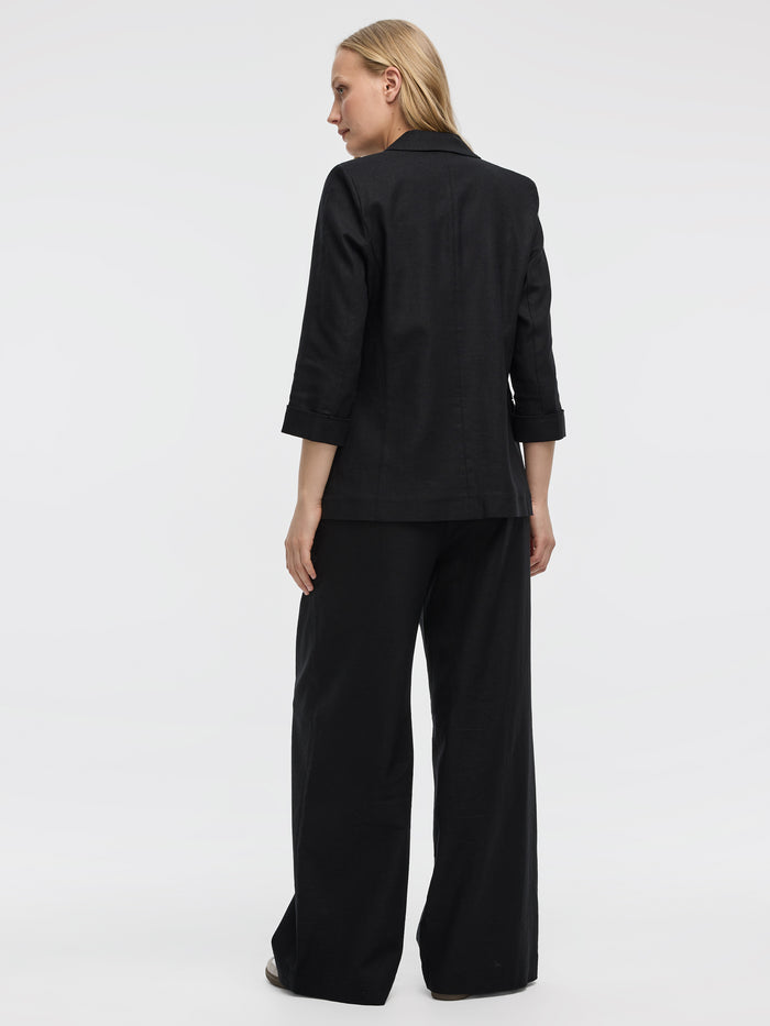 Open Linen Blazer with 3/4 Sleeves