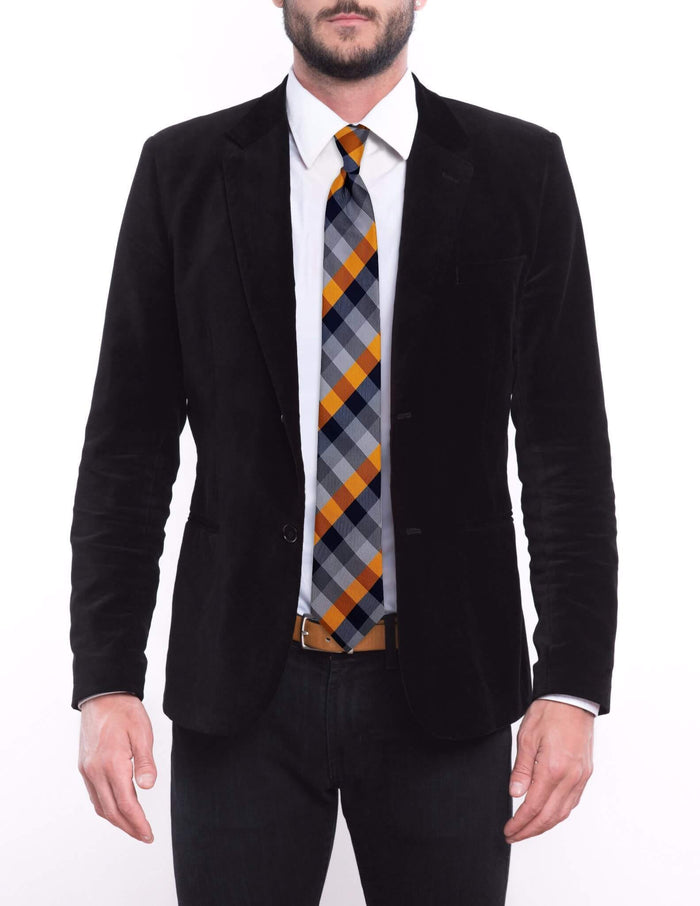 Orange Blue Plaid Skinny Pre-tied Tie, Tie, GoTie
