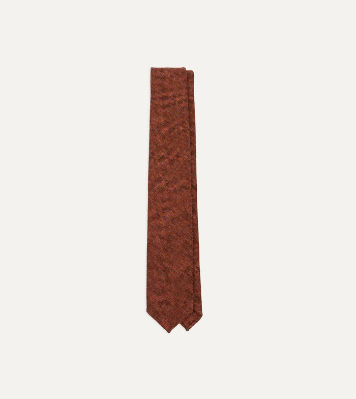 Orange Herringbone Shetland Wool Hand Rolled Tie