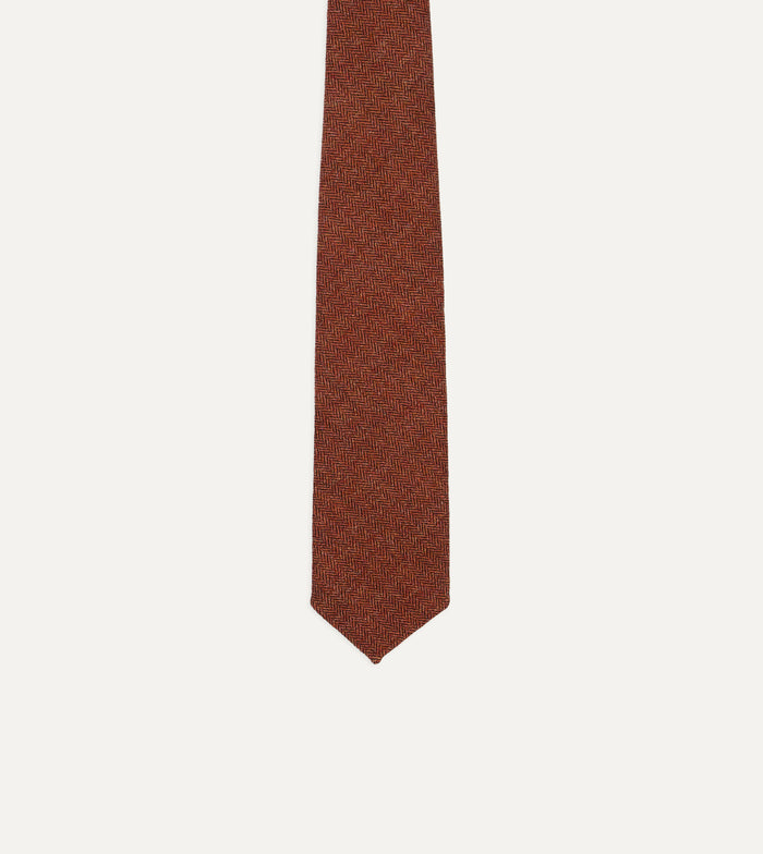 Orange Herringbone Shetland Wool Hand Rolled Tie
