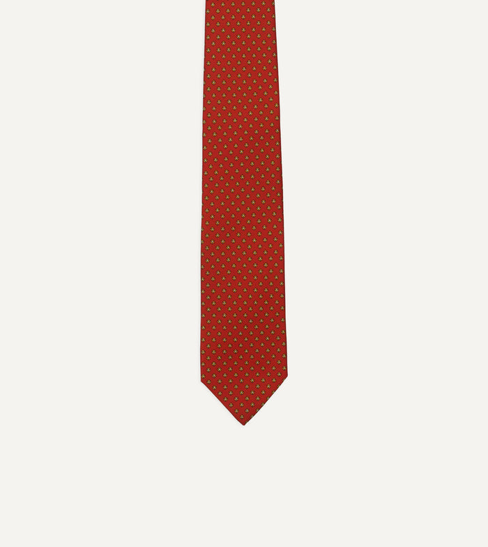 Orange Mini Flowers Tile Print Silk Self-Tipped Tie