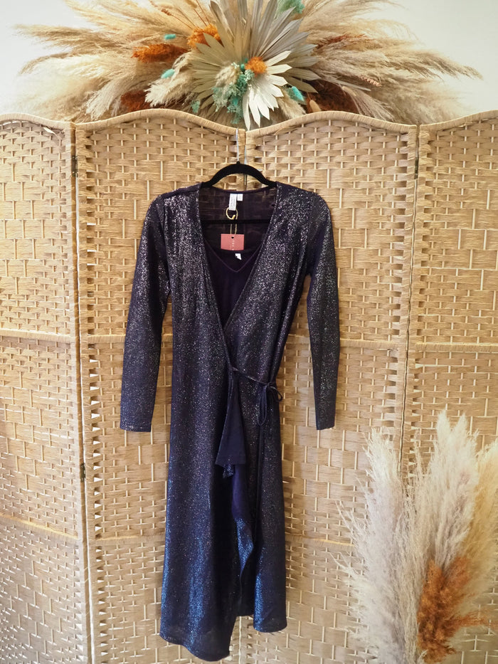 & Other Stories Navy Wrap Sparkle Dress Small