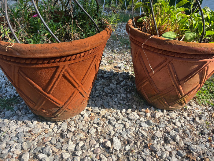 Pair of Plastic/Styrofoam Pots with Decorative Metal Plant Supports