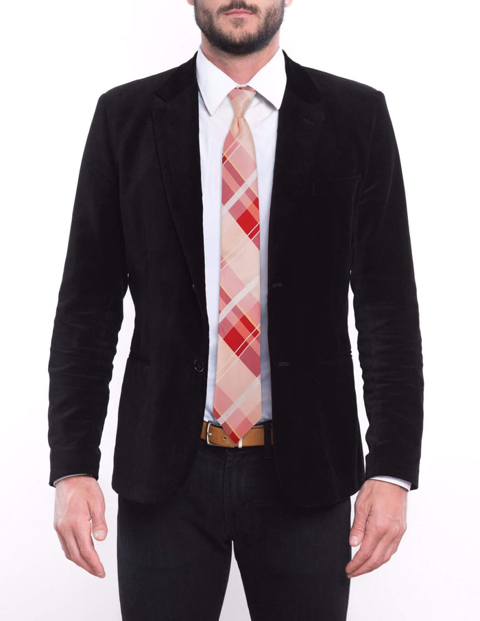 Peach Plaid Skinny Pre-tied Tie, Tie, GoTie