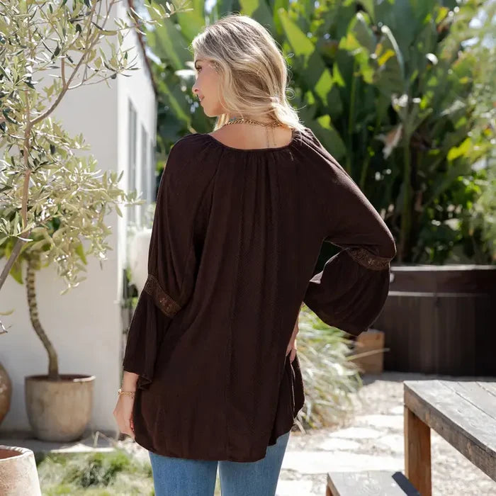 Peasant Top with Print Checks Patchwork