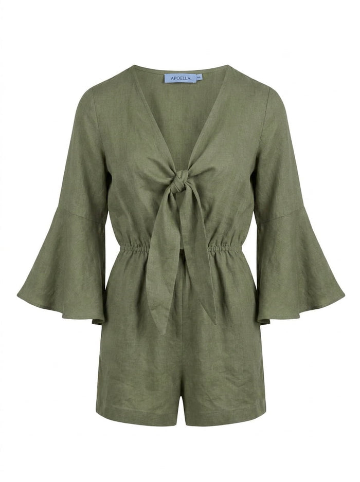 Playsuit APOELLA Penelope Bow Linen Playsuit Khaki Apoella
