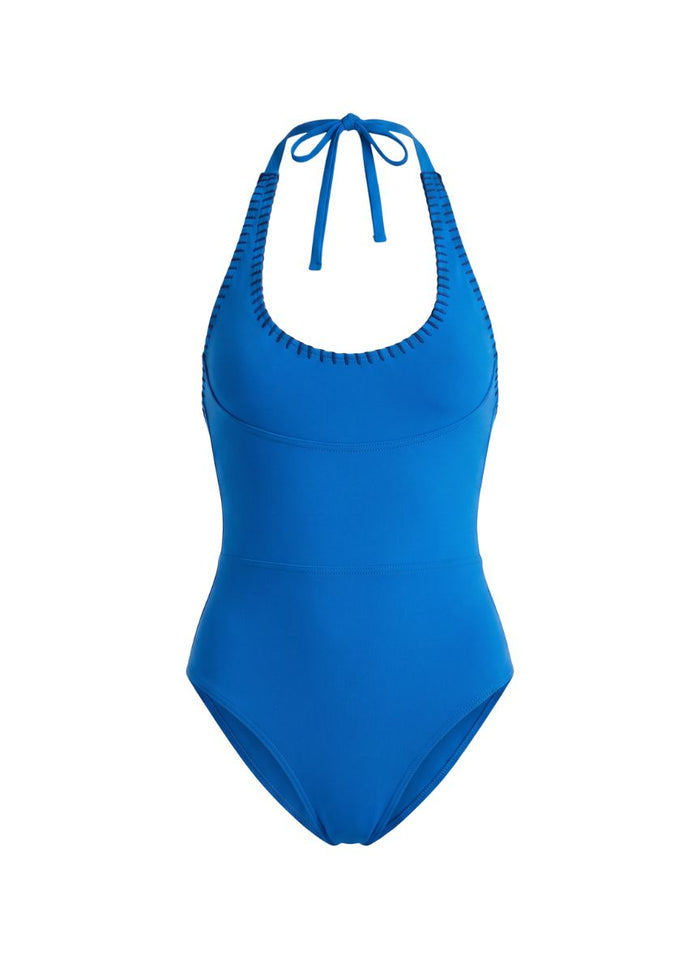 One-Piece Kiohne Peony Halter Embroidered One Piece Cobalt Blue Apoella