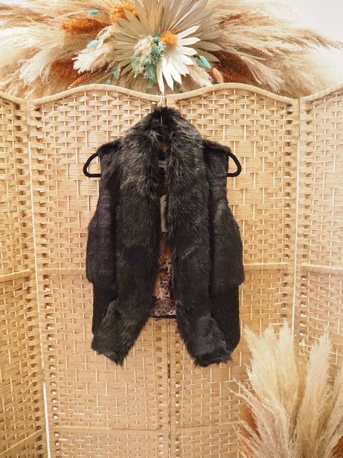 Pia Rossini Black Fur Gillet L New