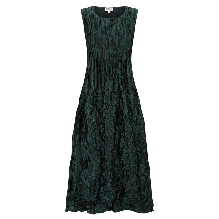Dark green textured dress on a white background