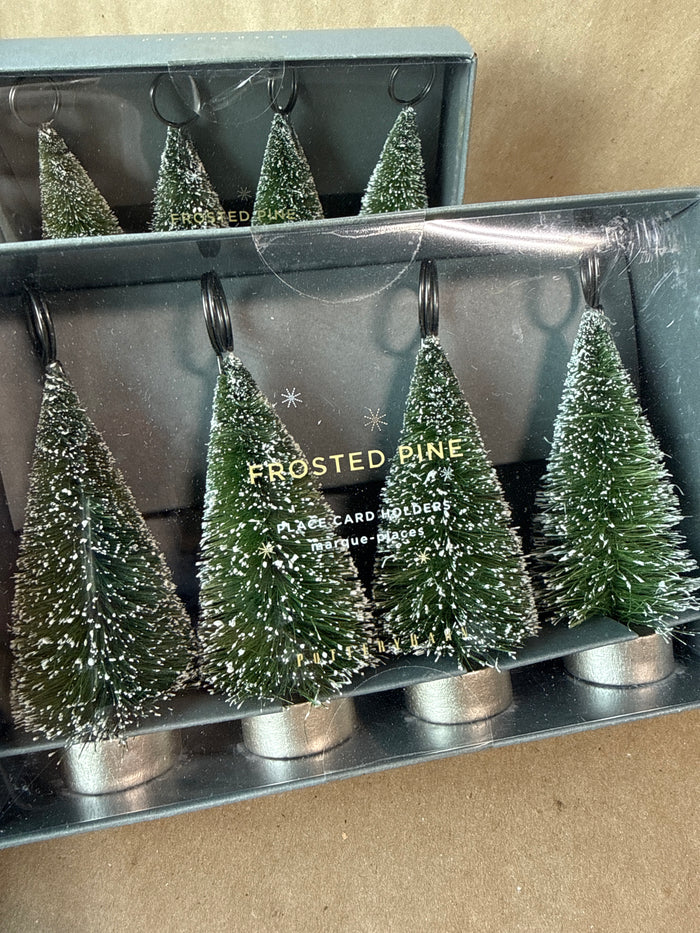 Pottery Barn Flocked Christmas Tree Place Card Holders - Appears Unused - Set Of 8