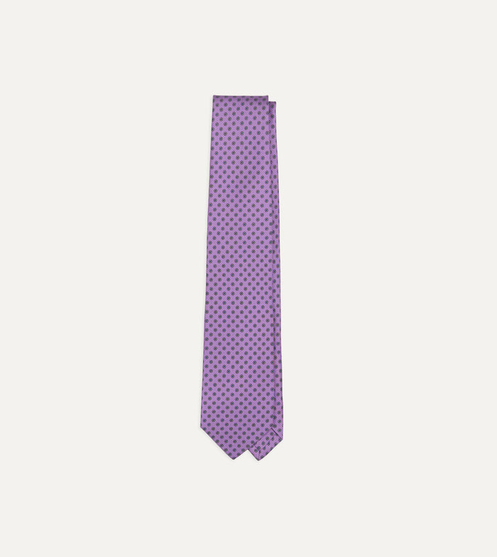Purple Flowers Print Silk Self Tipped Tie