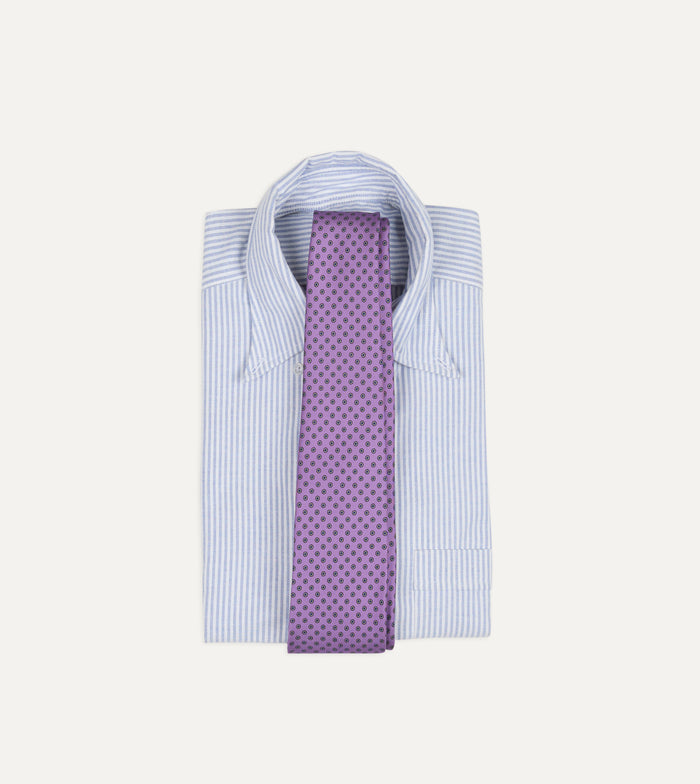 Purple Flowers Print Silk Self Tipped Tie