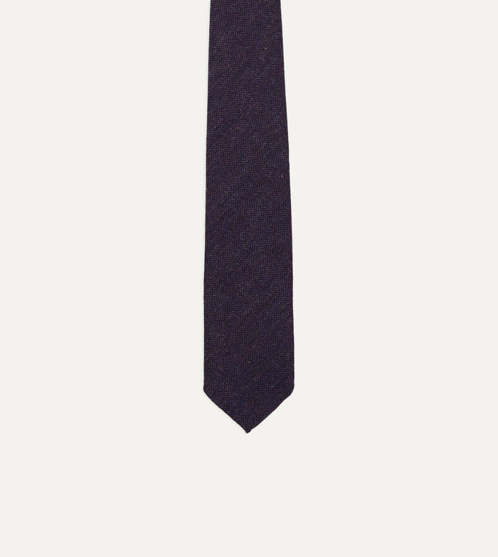 Purple Herringbone Shetland Wool Hand Rolled Tie