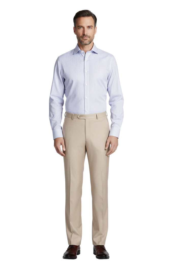 Raphael Mens Classic Fit Solid Tan Flat Front Dress Pants - The Suit Depot
