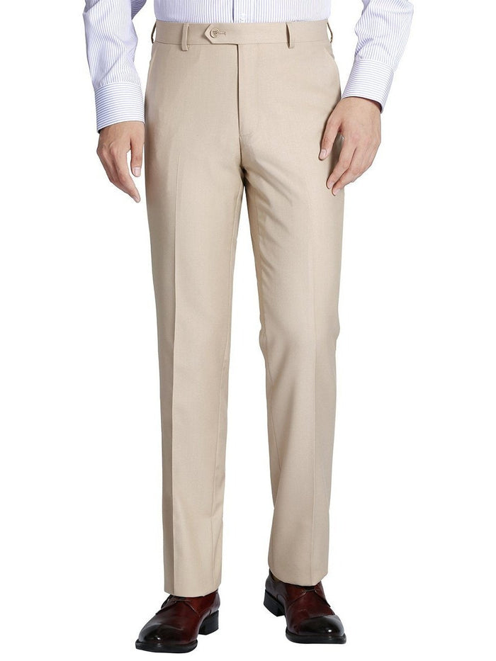 Raphael Mens Classic Fit Solid Tan Flat Front Dress Pants - The Suit Depot
